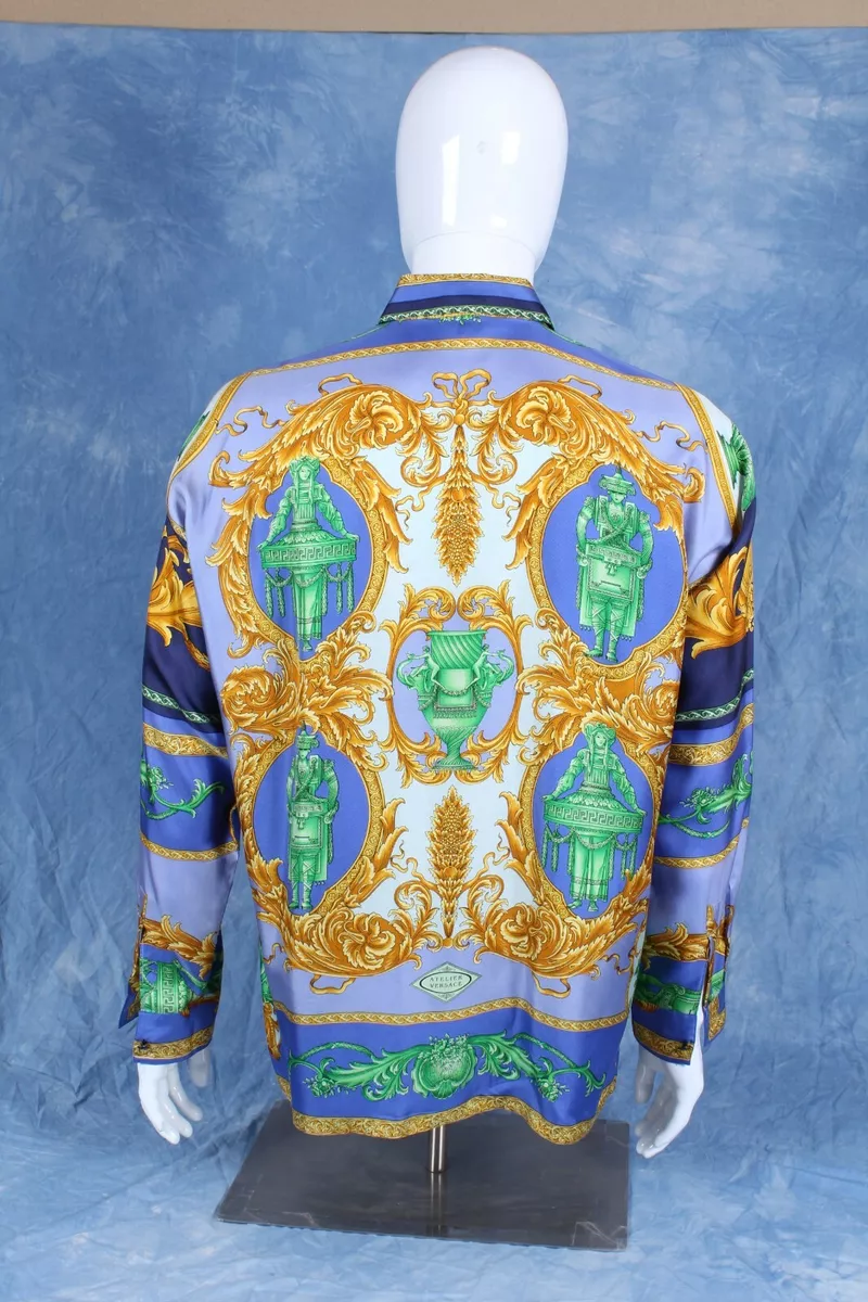 1990s Gianni Versace Playing Card Print Silk Shirt For Sale at