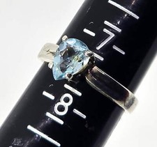 Blue topaz pear cut faceted prong set vintage sterling silver solitaire ring siz