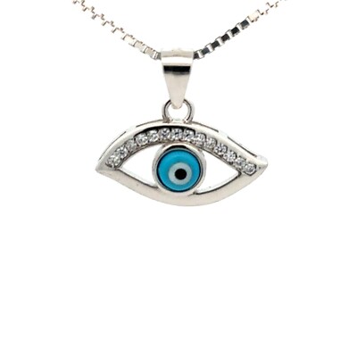 Sterling Silber Evil Eye Anhänger/Charm mit CZ und Emaille (5/8 x 1/2 Zoll)