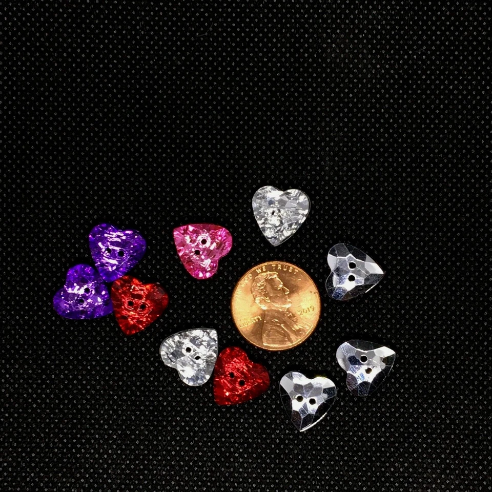 Bling Bling Hearts Plastic Buttons/Two Holes Buttons/Doll Making/10 Pieces   - Image 3 of 3