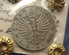MONETA REGNO V.E.III 1 LIRA AQUILA SABAUDA 1905,R2,AG 5  GR,PERIZIA QBB 