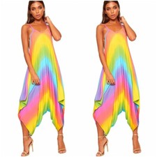 Womens Strappy Multi Coloured Baggy Stretchy Romper Suit Ladies 