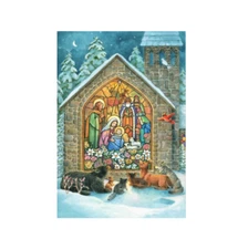 Nativity Stained Glass Christmas Cards (Pack of 10) Religious Holiday Greeting