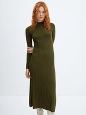 NWT MANGO PERKINS-NECK RIBBED MIDI DRESS SZ L