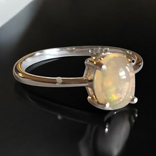 925 Sterling Silver Australian Opal Prong Set Ring size 6.25 Natural Stone
