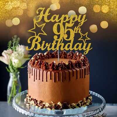 95. Geburtstag Kuchen-Deko-Set – Mit Schriftzug, Ballons, Fächern & Sternen – Blau-silber, Aus Glitzerkarton & Latex