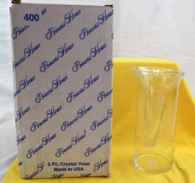 Princess House Heritage Crystal 2pc Vase NIB Etched #400 USA Clear Glass Flower