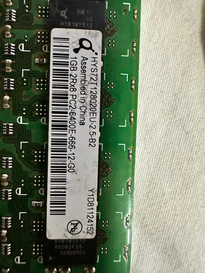 2GB 2x1GB PC2-6400E QIMONDA DDR2-800 HYS72T128020EU-2.5-B2 ECC RAM HP 444908-051 - Image 2 of 4