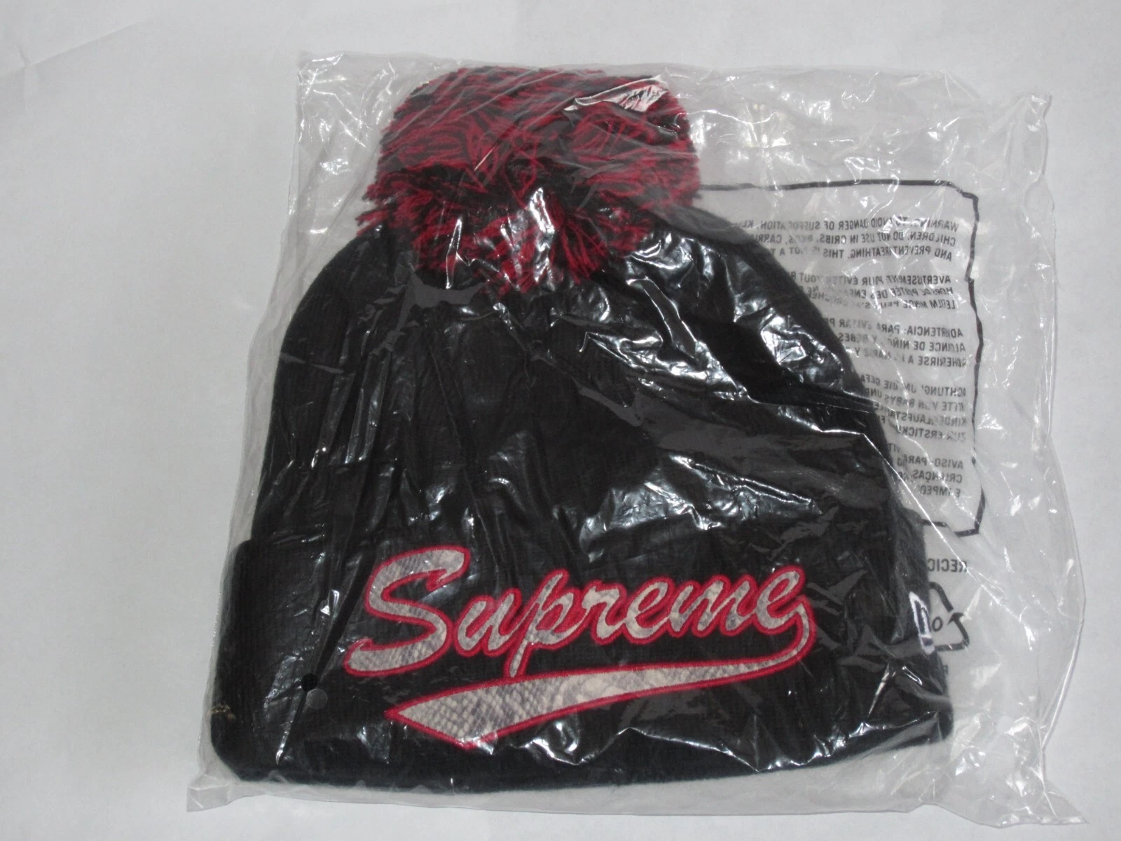 SUPREME x New Era Snake Script Beanie noir rouge chapeau d'hiver NEUF ! F/W 2017