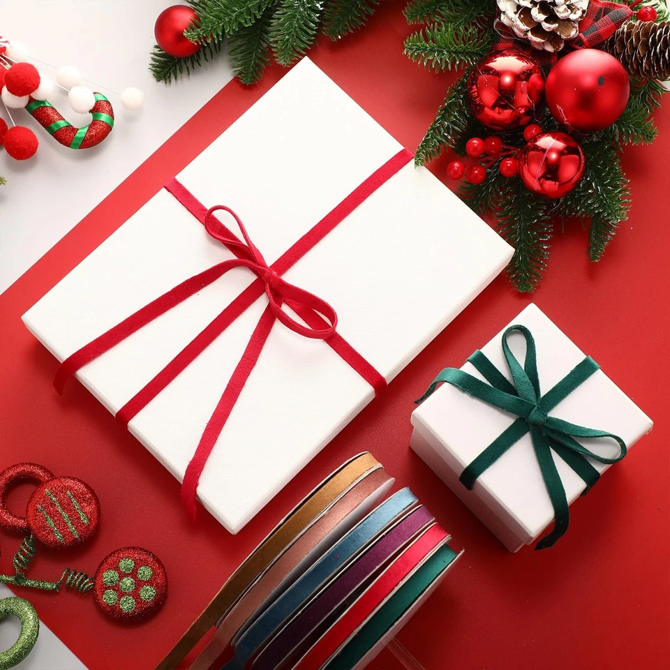 6 Rolls 3/8 Inch Christmas Velvet Ribbon for Gift Wrapping Bow 120 Yards Vint... - Image 2 of 4