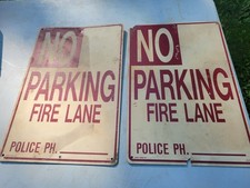 Vintage Lot Of 2 "No Parking Fire Lane" Sign Plastic Older Style