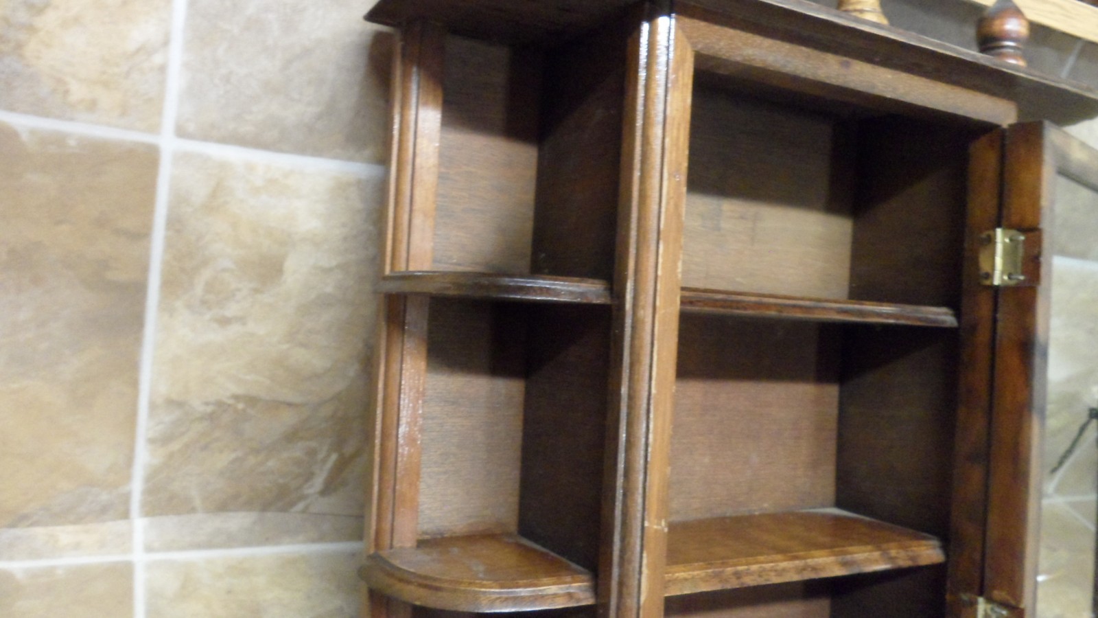 Vintage Large Wood Wall Display Curio Cabinet Knick Knack Shelf Door 17" X 15"