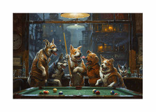 Decorazione artistica da parete tela cani che giocano biliardo, divertente stampa giclée bar