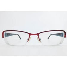 Just! YC Quartz Red Black Semi Rimless Eyeglass Frames 52-18-135 Rectangular