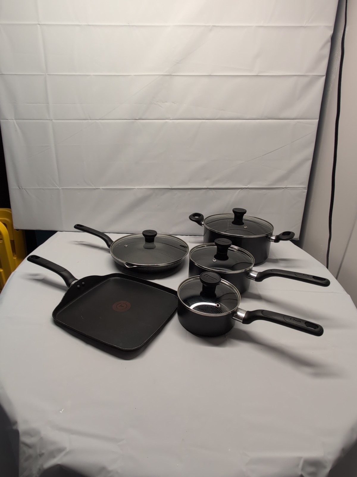 T-fal Cookware Set Nonstick Inside and Out 9 Piece Gray