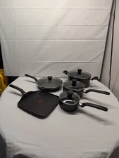 T-fal Cookware Set Nonstick Inside and Out 9 Piece Gray