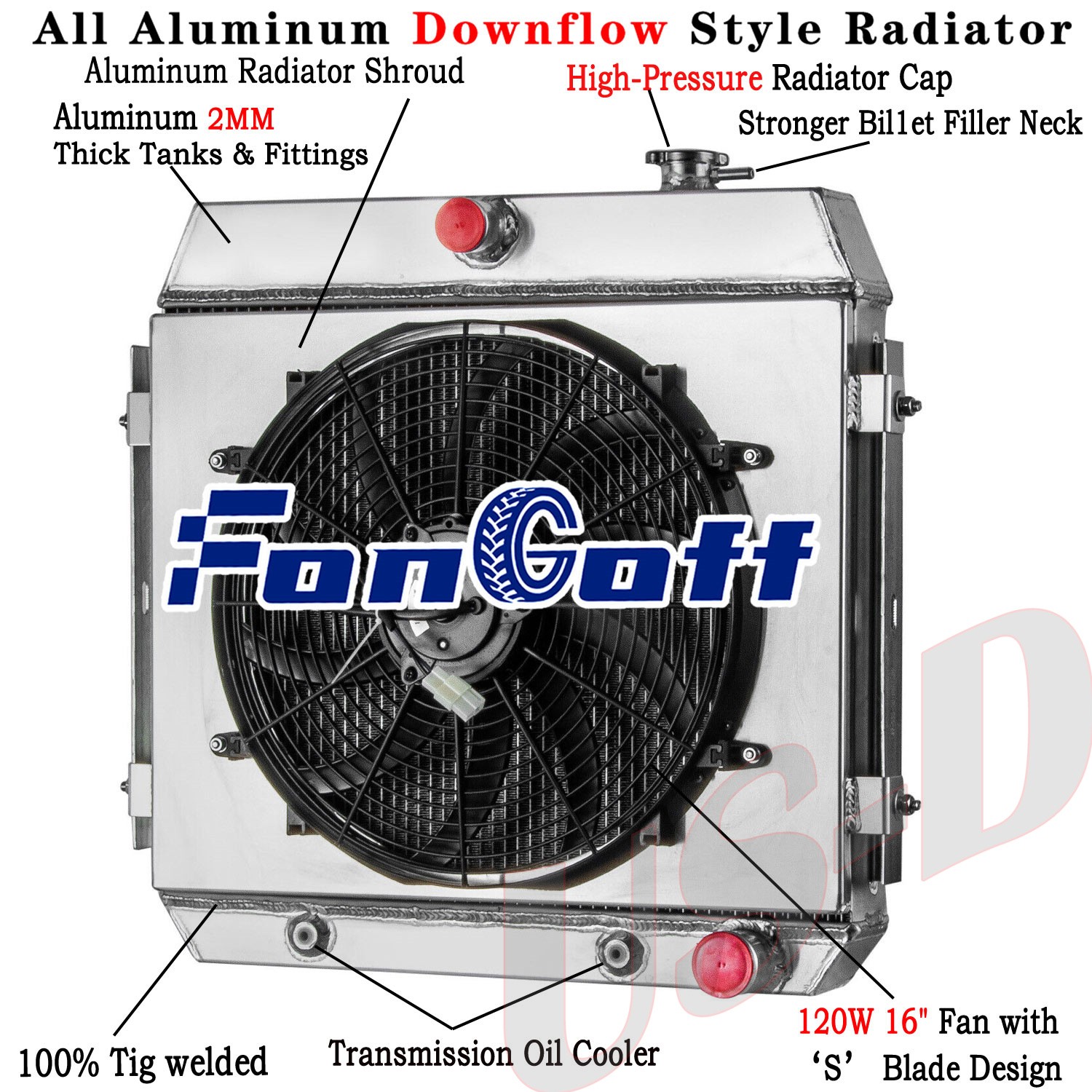 2 Rows  Aluminum Radiator+Shroud Fan For 55-1957 Chevy Bel-air Nomad AT