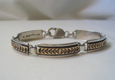 MM ROGERS~TOMMIE SECATERO~NAVAJO~STERLING SILVER~14KT GOLD~TALISMAN BRACELET