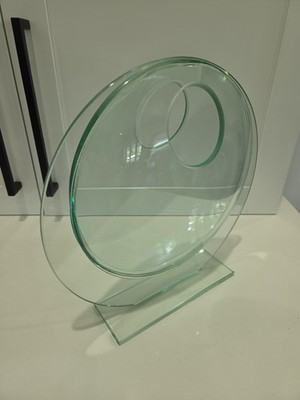 Abstract Architectural Mid Century Modern Art Fused Green Glass Sculpture - Read