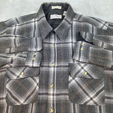 Vintage Sears Roebuck Wool Blend Flannel Shirt Men XLT Plaid Lined Single Needle