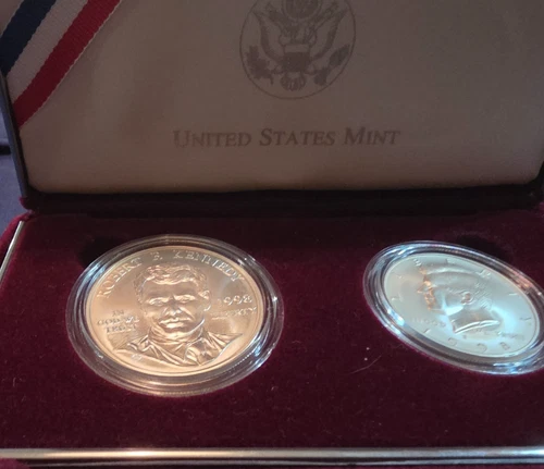1998 KENNEDY COLLECTOR'S SET SILVER PROOF/Matte UNCIRCULATED 2- $1 Coins