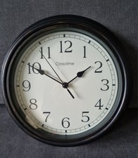 Crosstime Battery Operated 30cm Wall Clock Silent Non Ticking - Brown/Distressed