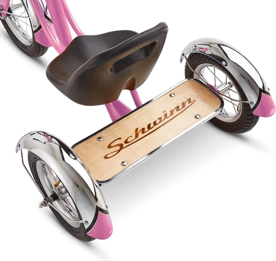 Schwinn ретро розовый детский трицикл - стальная рама, деревянная дека и усы бары - Изображение 4 из 4