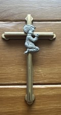 Baptism Gift Cross Gold Toned With Pewter Praying Child 6  