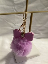 Purple Fluffy Pom Pom Bag Charm/Keychain with Bow