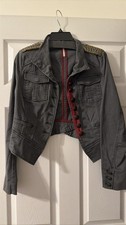 Free People Shrunken Officer Military Jacket Gray Beaded XS NWT