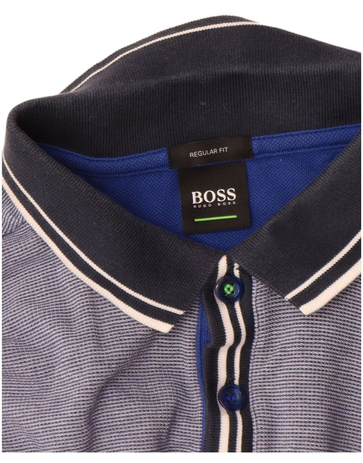 Hugo Boss Mens Regular Fit Polo Shirt Medium Blue Pinstripe Cotton BL02 thumbnail 4