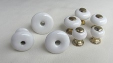 Vintage Mixed Lot of 8 White Porcelain Drawer Pulls Knobs 5 w/ Gold Inserts