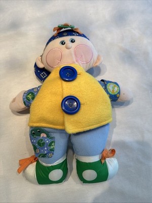 Vintage Playskool Dapper Dan Learn To Dress Plush Boy Doll Blue Hat Tie Shoes 01