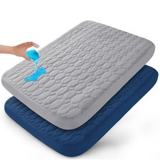 Pack and Play Sheets Fitted Quilted 39x27 Inch Pack of 2 , Gray navy