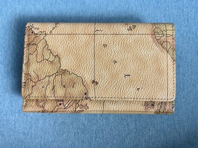 VTG Women s Geo Map Print Trifold Wallet w/ Zipper Faux Leather 5.5  Canada NEW