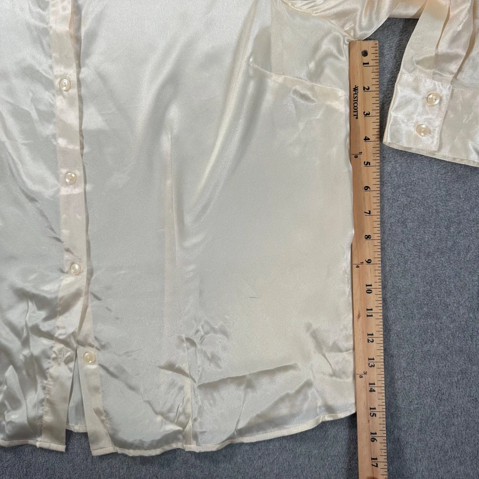 Blusa para mujer Jaclyn Smith satinada con botones 20W marfil vintage brillante vacaciones Foto 4 de 4