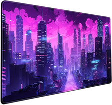 Cyberpunk Neon Purple City Gaming Desk Mouse Pad XL Pink Extended Mouse Pad Gami