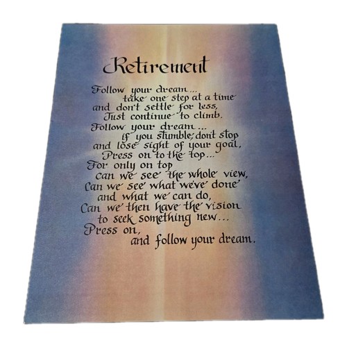 Handwritten Retirement Poem Calligraphy Frameable Art Colorful Follow Your Dream