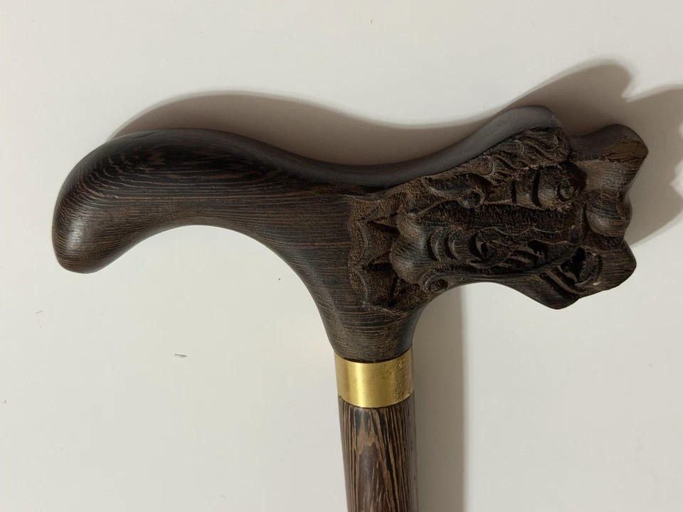 Brass and Wood Walking Cane Vintage Asian Dragon Handle - Image 2 of 4
