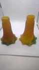 Vintage Green Amber Lilly Lily Blown Glass Shade For Tiffany Style Lamp Set Of 2