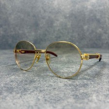 Rare Cartier Vintage Trinity C Motif Round Eyeglasses Gold Wood 52-18-138 Japan