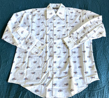 1960's Towncraft Men  s Long Sleeve Casual Shirt, White w/ Design 16 1/2 - 34