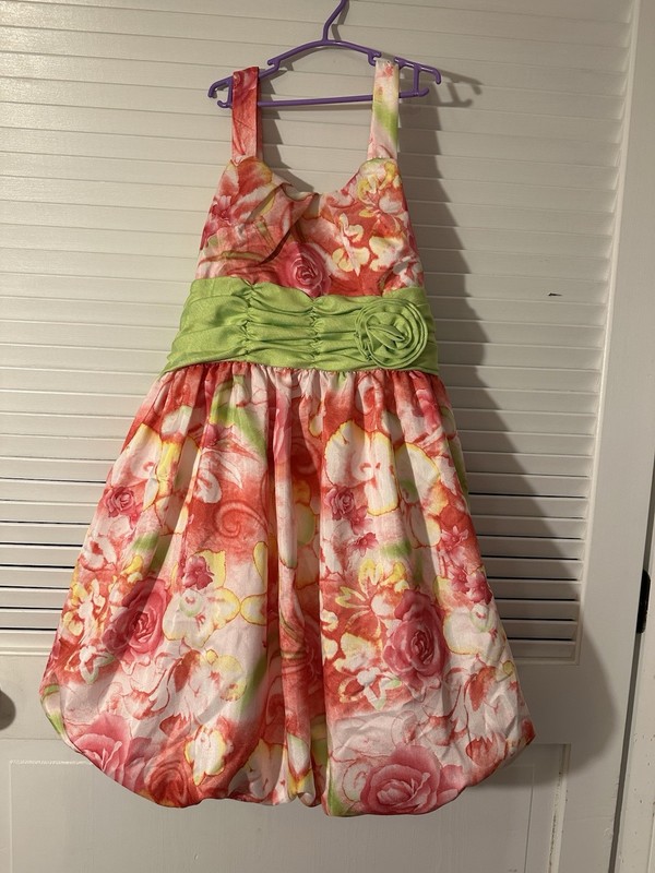 BONNIE JEAN BEAUTIFUL HOT PINK LIME GREEN BUBBLE HEM DRESS SZ 14