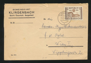 Brief 1956 vom Gemeindeamt Klingenbach im Burgenland