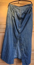 Womens Vintage Denim Blue Jean Maxi Boho Long Button Skirt Italy 33 34 Large