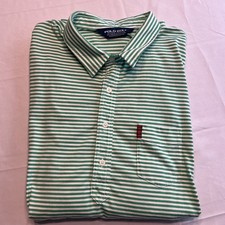 Ralph Lauren Polo Shirt 2XL Green White Striped 100% cotton RLX Mens