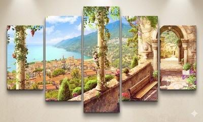 Meer Meer Stadt Blumen Gemälde 5 Split Panel Wandbild Leinwand Bild 30x40''