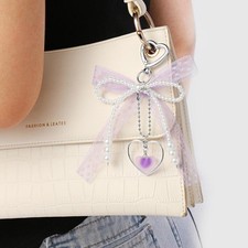 Sweet Ins Style Beaded Keychain Y2K Imitation Pearl Lace Ribbon Bowknot Keyring