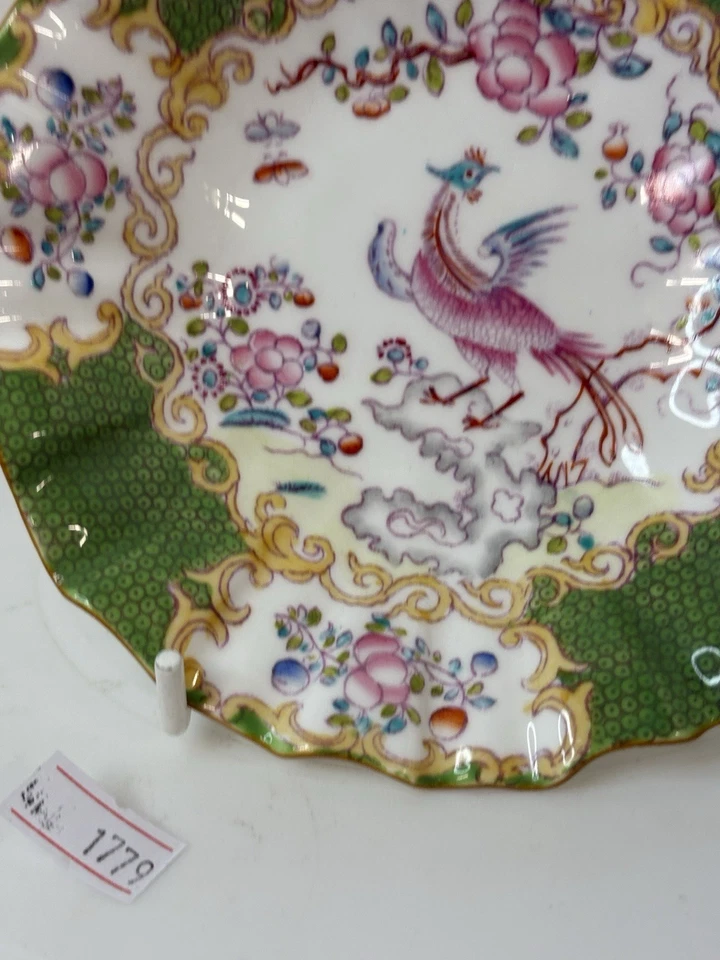 Minton Green Cockatrice Pattern fluted edged Bowl 14cm wide 3cm high VGC - Image 3 of 4