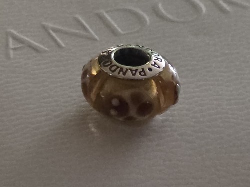 Retired Pandora Sterling Silver Murano Glass Gold Amber Ladybugs Bead 790650